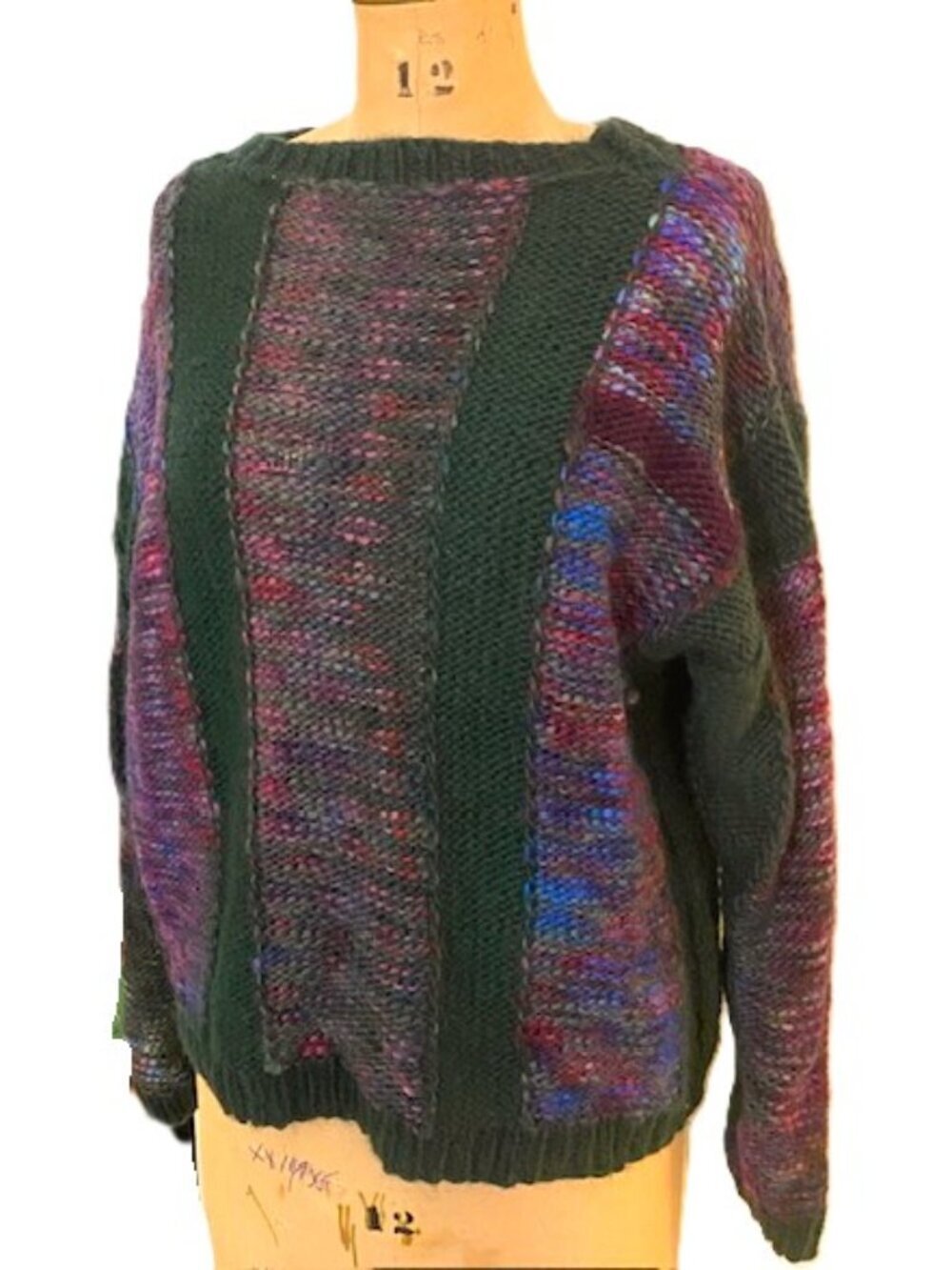 Vintage hand crafted wool blend colorful chunky grandpa sweater